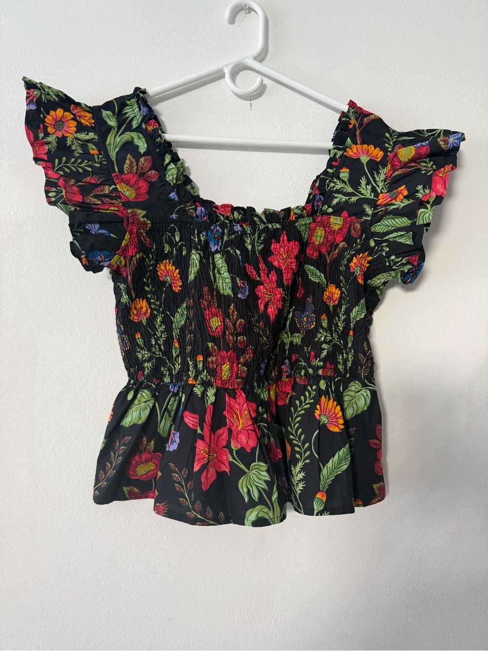 Printfresh Black Floral Smocked  Top